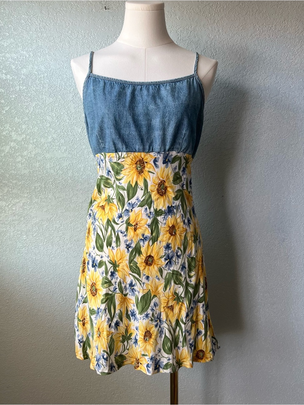 Vintage 90s Concepts & Design Sunflower Denim Floral Dress USA Women’s Size 3